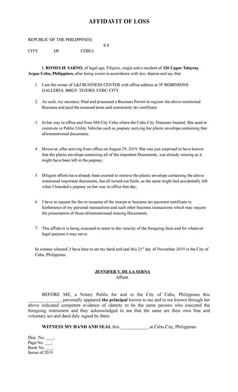 where to get affidavit of loss in cebu city|Affidavit of Loss: Republic of The Philippines) Cebu City, Cebu) .
